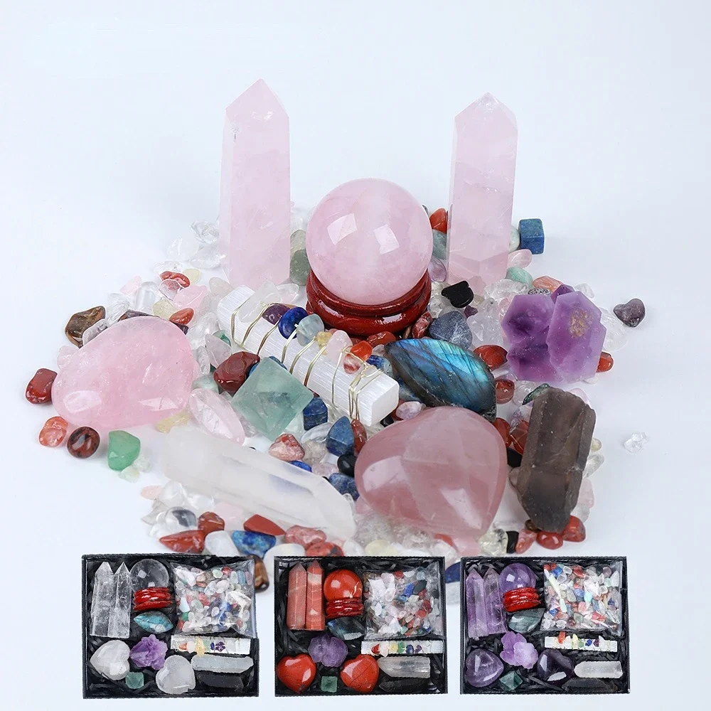 Healing Stone Set Natural Crystal Point Healing Stone Magic Wand Chakra Stone Collection  Reiki Crystal Crafts with Gifts Box