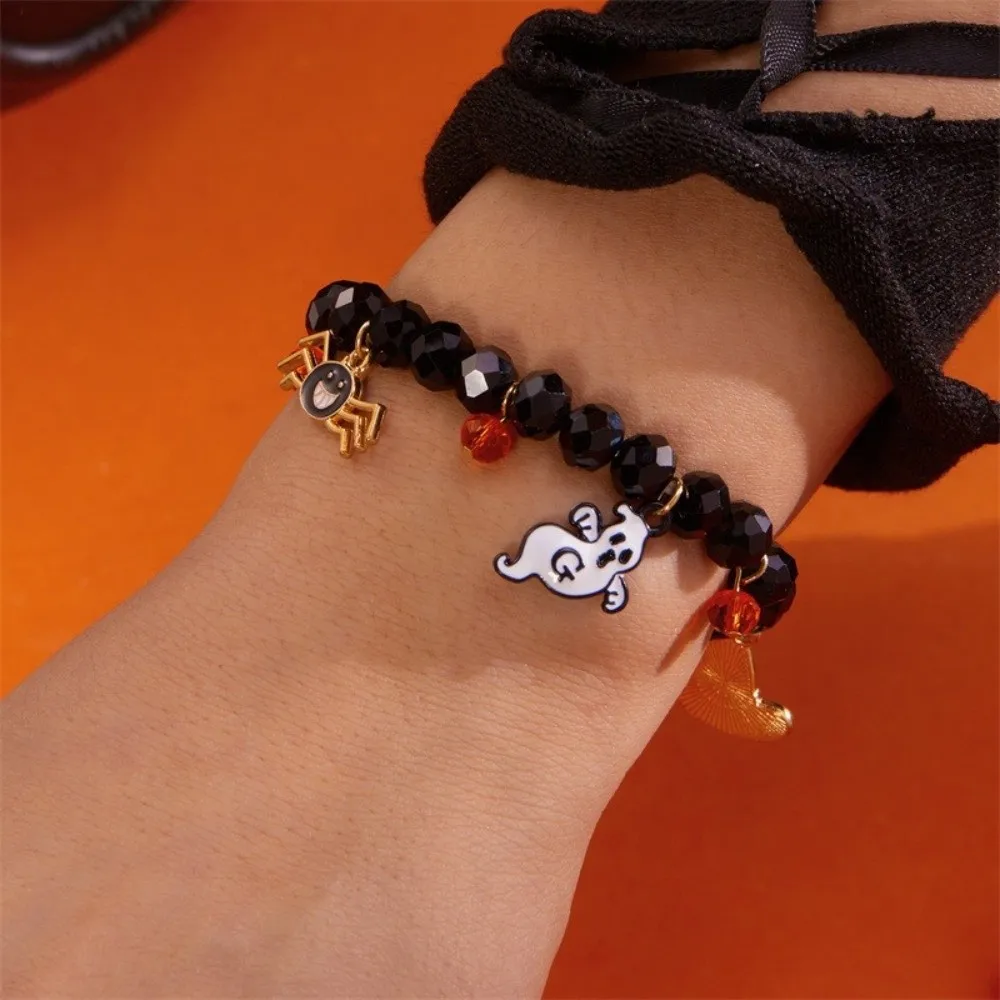 Gothic Pumpkin Pendant Bracelets Resin Zinc Alloy Halloween Hand Chain Crystal Elastic Crystal Beaded Bracelet Festival Jewelry