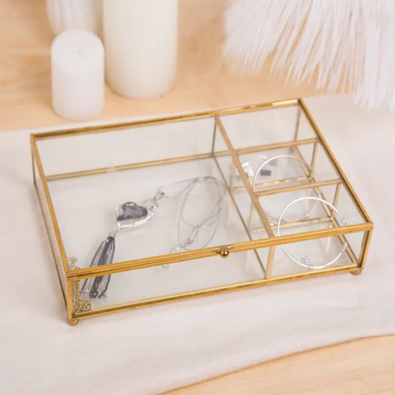 Nordic style Retro Glass jewelry storage box display Desktop organization Home Decoration