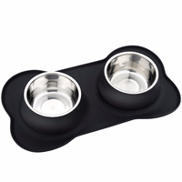 Antislip Double Dog Bowl With Silicone Mat Durable Stainless Steel Water Food Feeder Pet Feeding Drinking Bowls for Dogs Cats