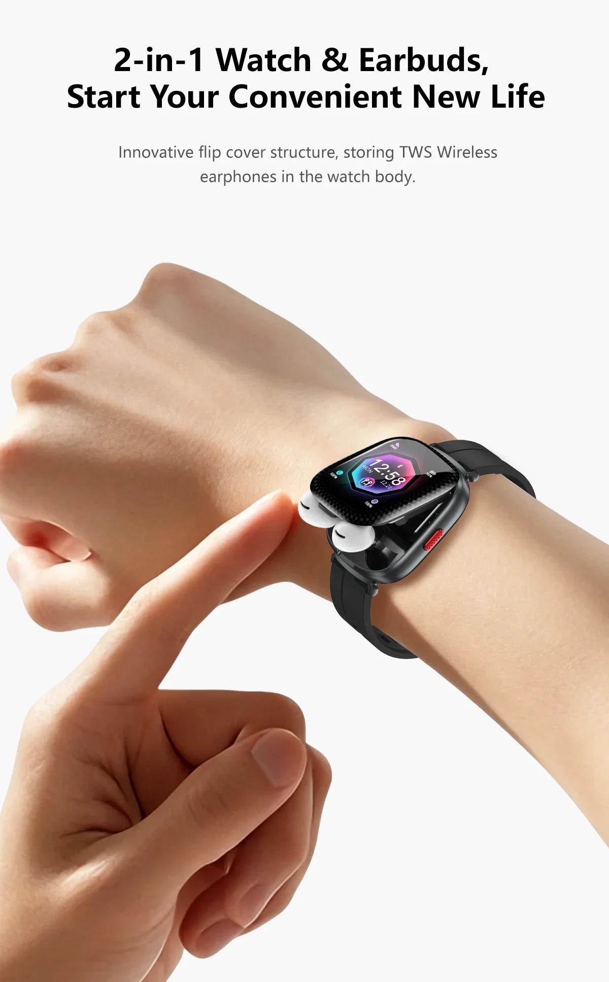 Smart Watch with Built-In Wireless Earbuds, HD Stereo Sound and Bluetooth Calling description 4