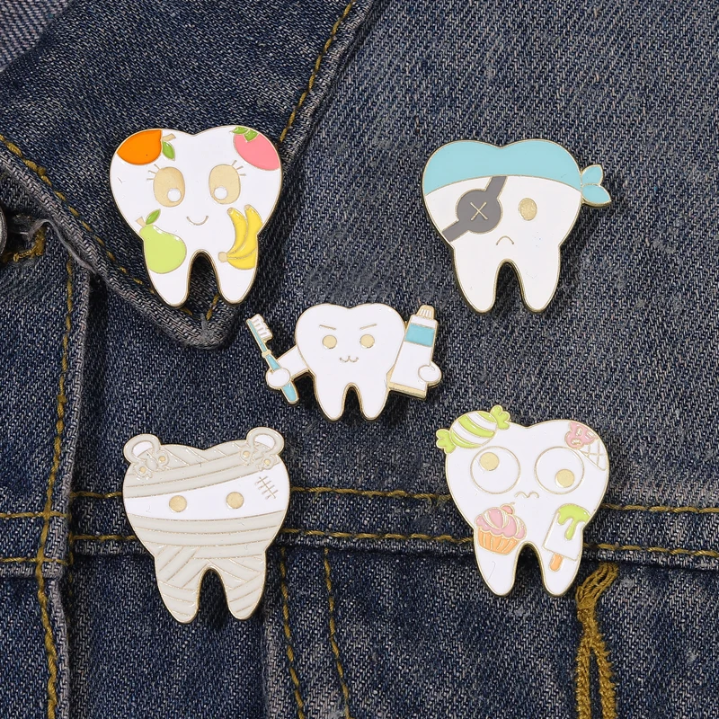 

Funny Tooth Cartoon Pin Toothpaste Protect Teeth Enamel Pins Backpack Clothes Accessories Jewelry Lapel Badges for Dental Clinic