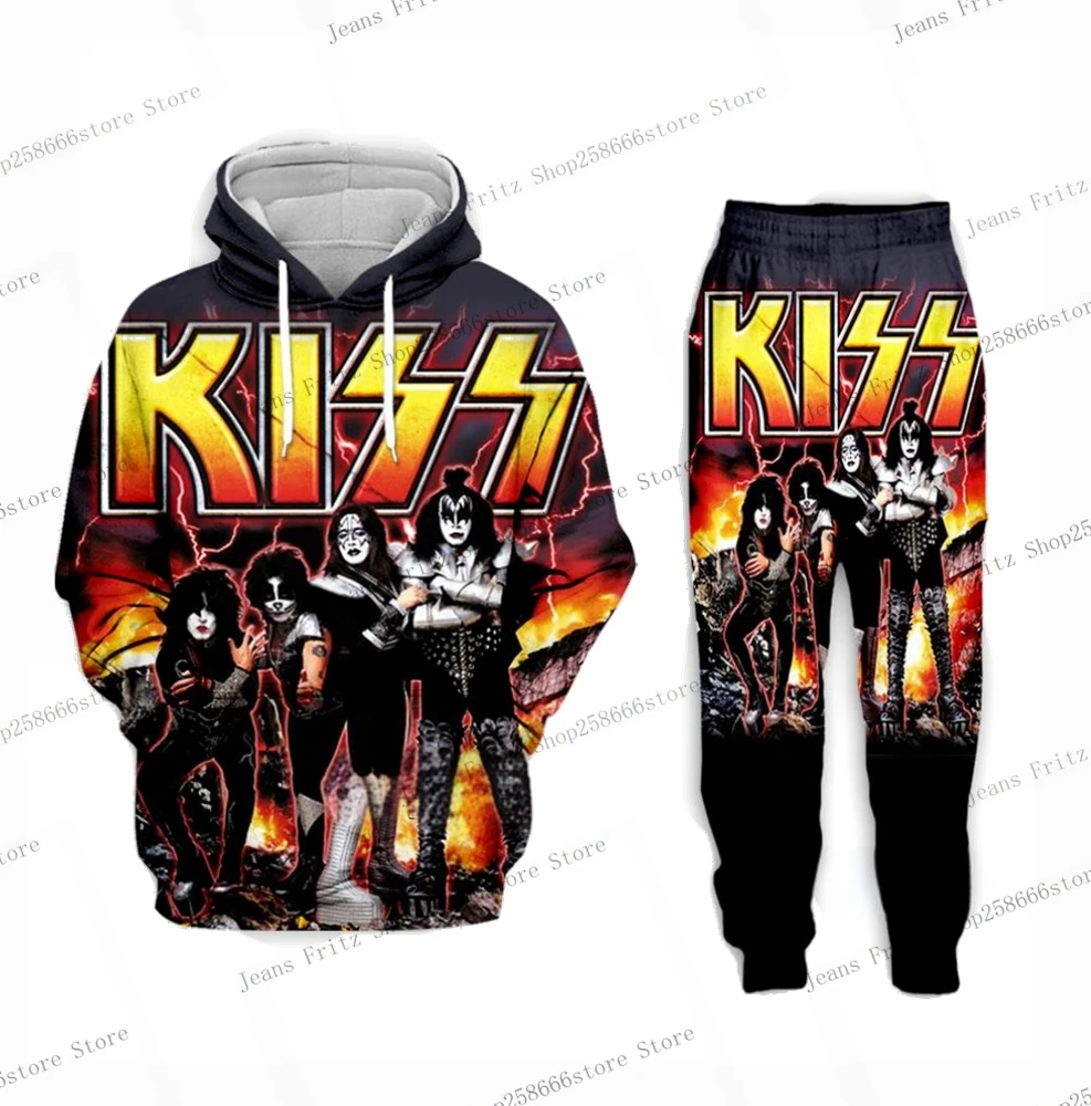 

KISS Rock Band 2Pcs Set 3d Print Hoodie+Pants Set Fashion Tracksuit Men's Hip Hop Suit Casual Hoodies+ Jogging Pants 2-piece Set