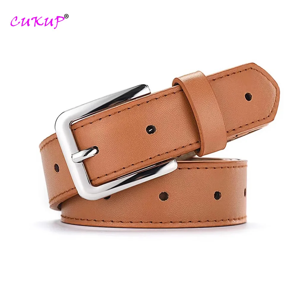 2022 Fashion Design Pink Genuine Leather Belts Pin Alloy Buckle Metal Belt Female Clothing Jeans Accessories 3.0cm Width FCO286