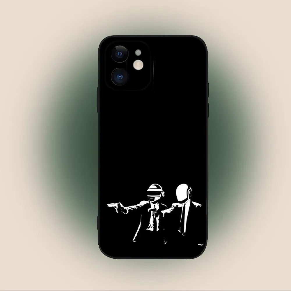 D-Daft Punk Band Frankreich Handyhülle für iPhone 15,14,13,12,11,Plus,Pro Max,XS,X,XR,SE,Mini,8,7 Weiche Silikon-Schutzhülle in Schwarz