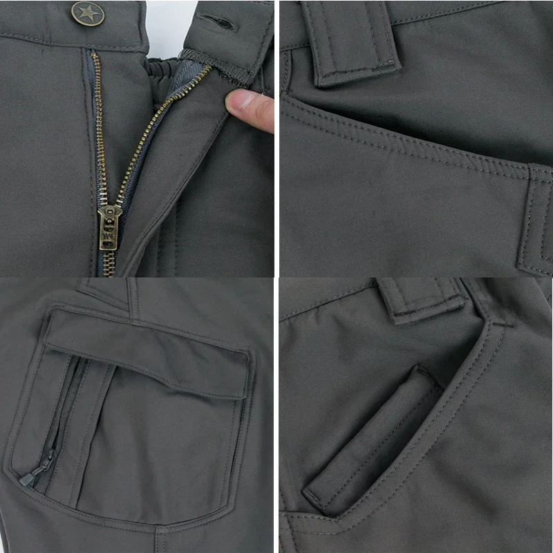 Outdoor Men Tactical Softshell Cargo Pants Working Camping Hiking Trousers Pocket Military Climbing Trekking Hunting Fleece Pant