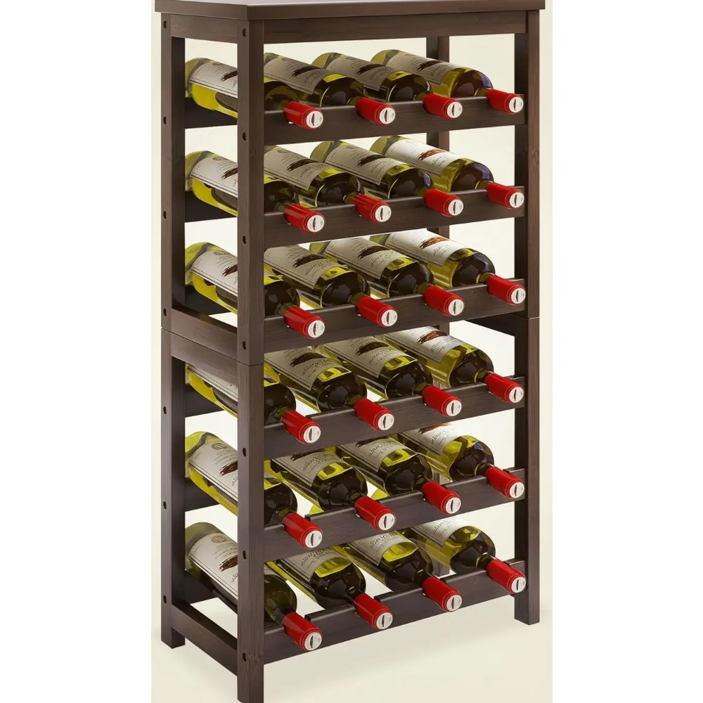 

6-Tier Bamboo Wine Rack with Tabletop, Holds 24 Bottles, Freestanding Storage for Home Bar