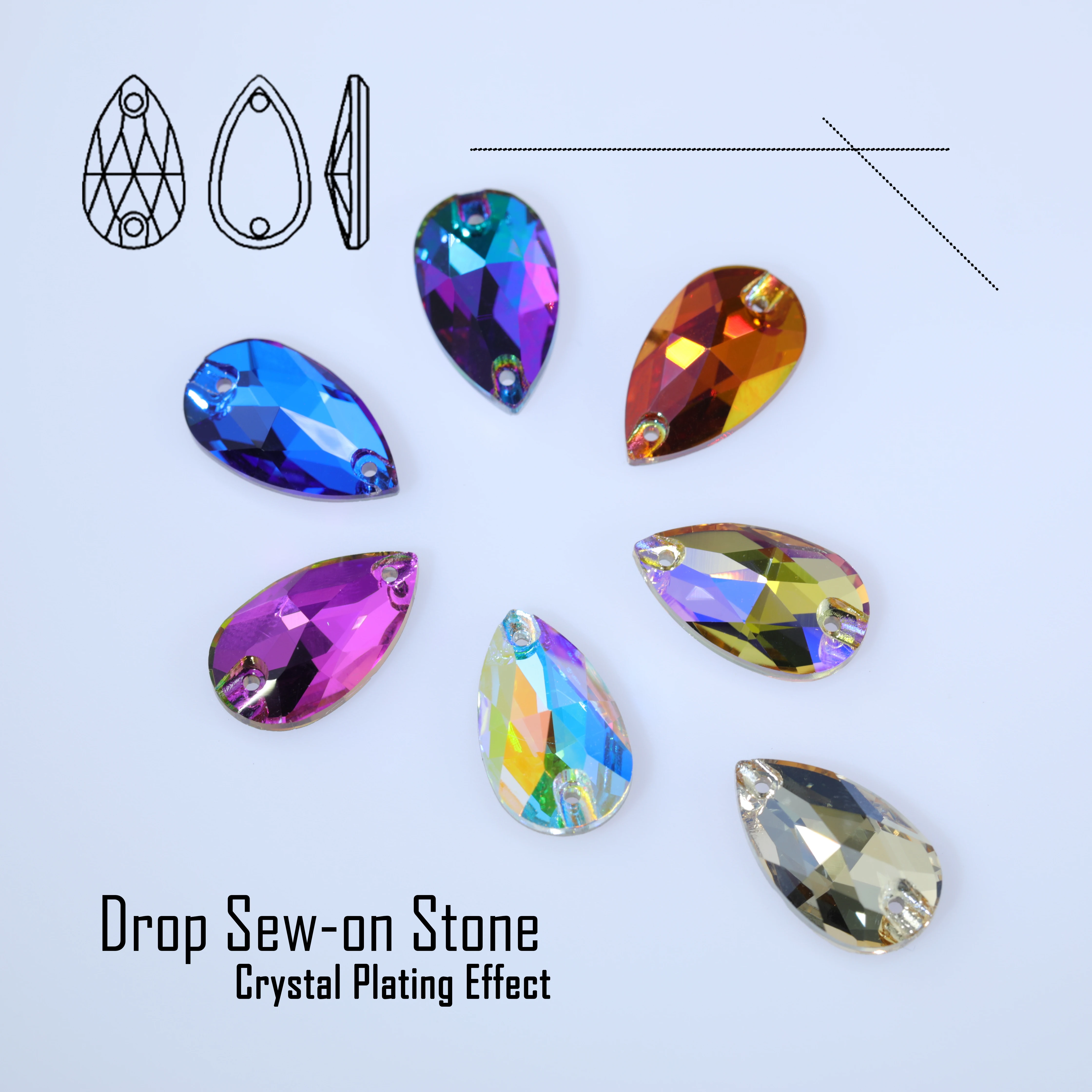 

Top Quality Drop Sew On Rhinestone Glass Crystal AB Moonlight Sewing Stones For Garment Clothes Bags Flatback Sew on Rhinestones