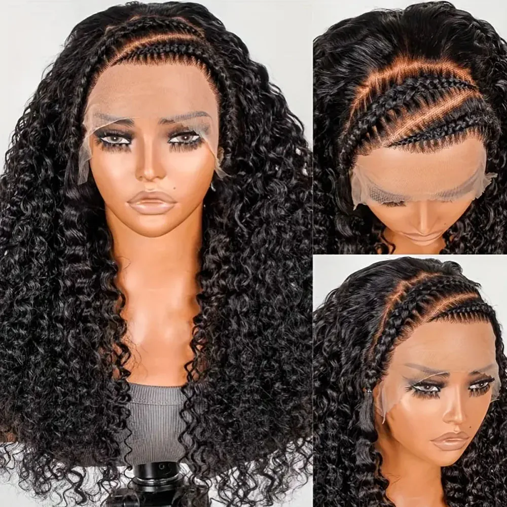 Pelucas frontales de encaje ondulado rizado 13x4, pelucas precortadas sin pegamento de Color Natural prearrancadas con pelo de bebé, pelucas frontales de encaje transparente HD