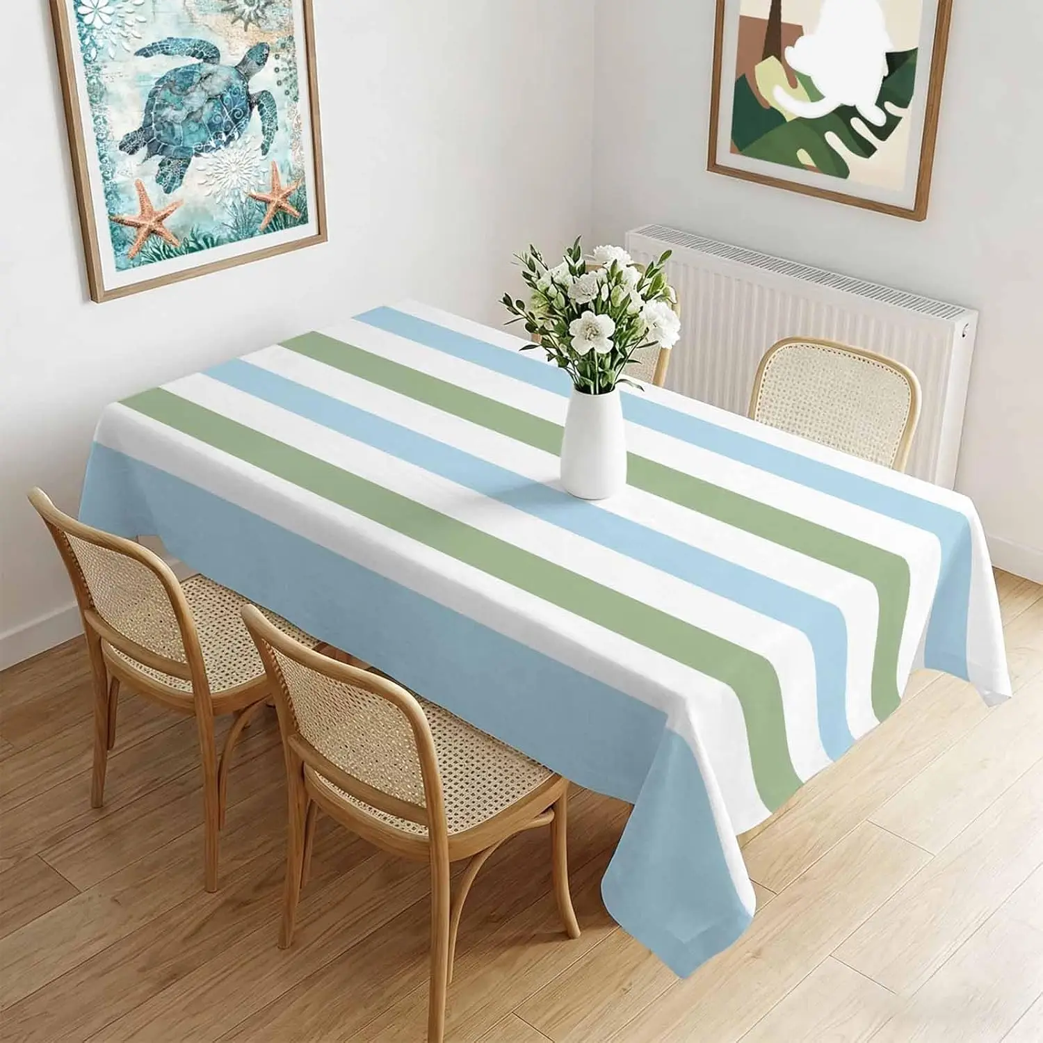 Geometric Stripes Waterproof Rectangle Tablecloth Minimalist Lines on White Printed Tables Cover for Kitchen Holiday Party