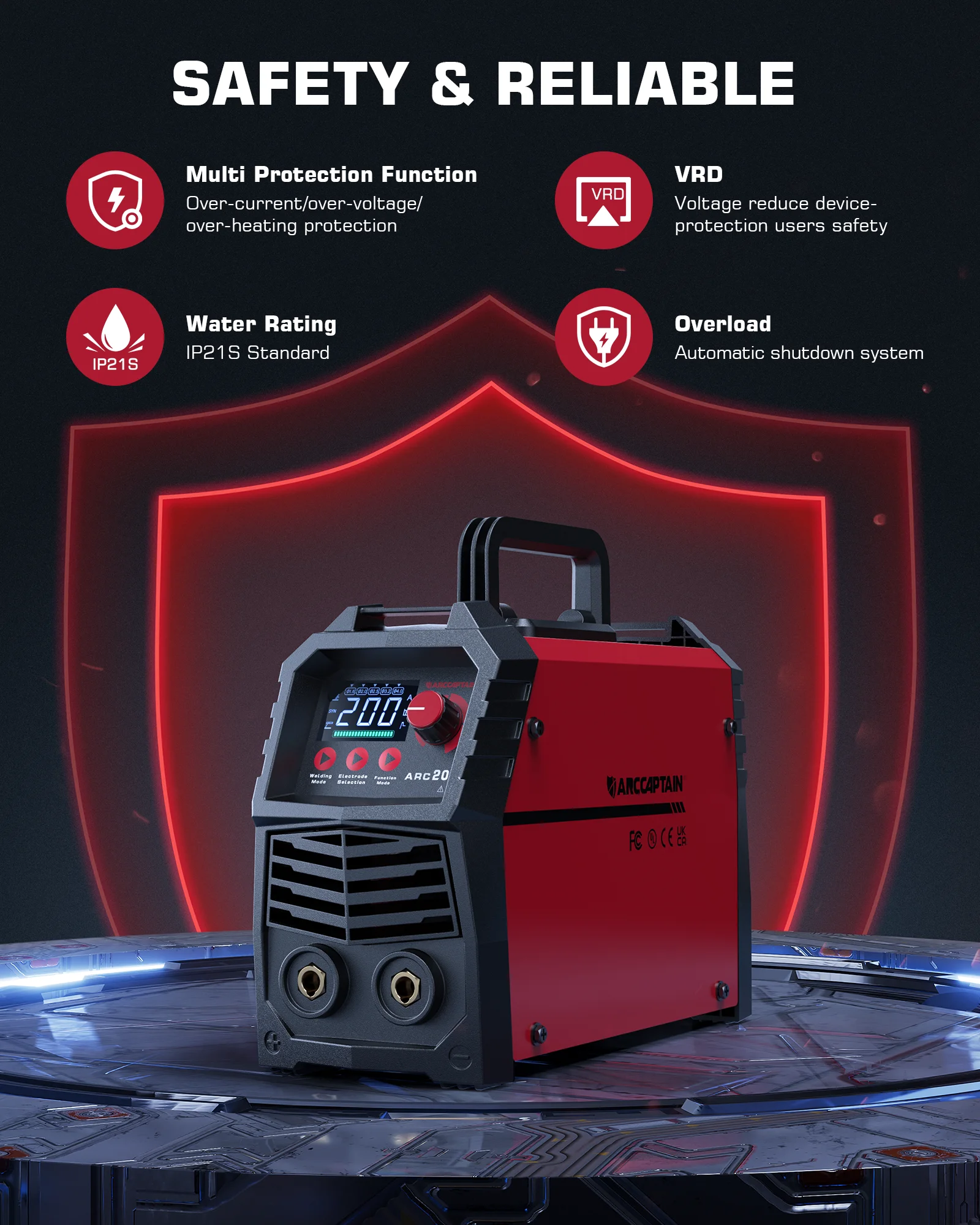 Imagem -04 - Arccaptain-soldador Portátil de Arco Mma com Inversor Duplo Automático Industrial para Máquina de Solda Doméstica Arc200 200a 110v 220v