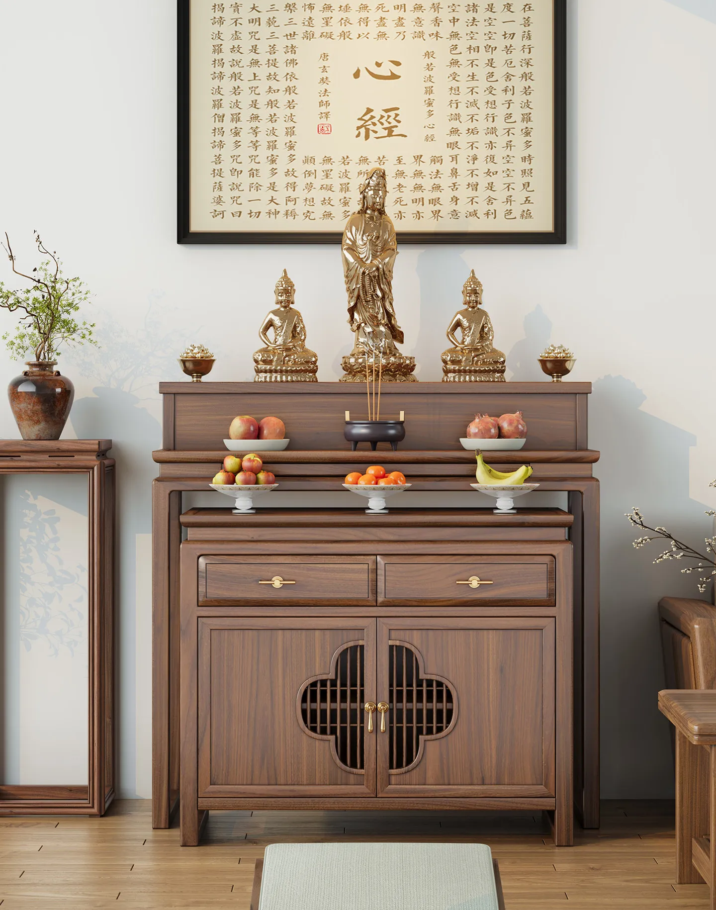DSA black walnut offering table incense case household Buddhist hall solid wood double-layer offering table Buddhist shrine