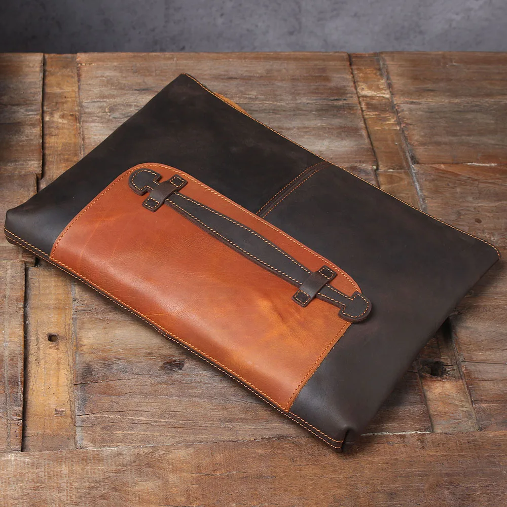 S.WORKER Clutch-Tasche aus echtem Vollnarben-Rindsleder, Herren-Handtasche, Vintage-Tasche, lässige Handtasche mit großem Fassungsvermögen für Herren – Detail 25