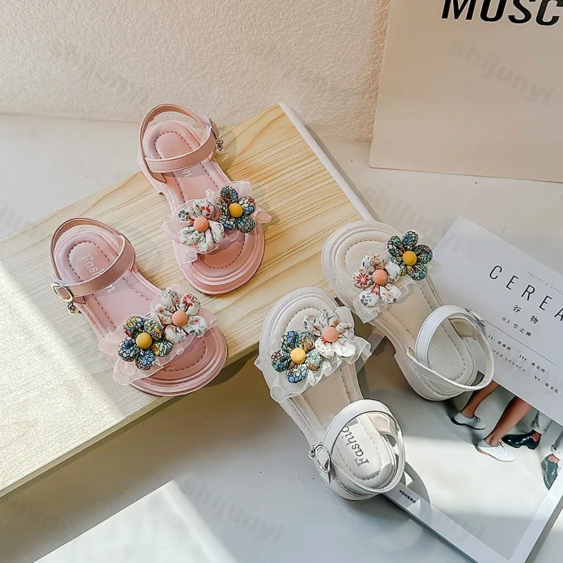 

2025 Spring Girls' Flower Strap Open Toed Sandals Sweet Breathable Girls' Casual Sports Sandals Fashion Outdoor Beach Cool Shoes