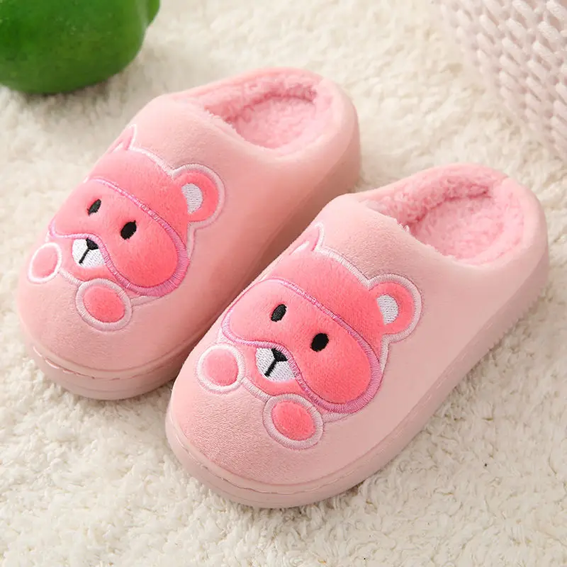 Autumn Winter Teddy Bear Children Cotton Slippers Comfort Warm Slip-On Home Indoor Cotton Slippers Casual Kids Shoes Fur Slides