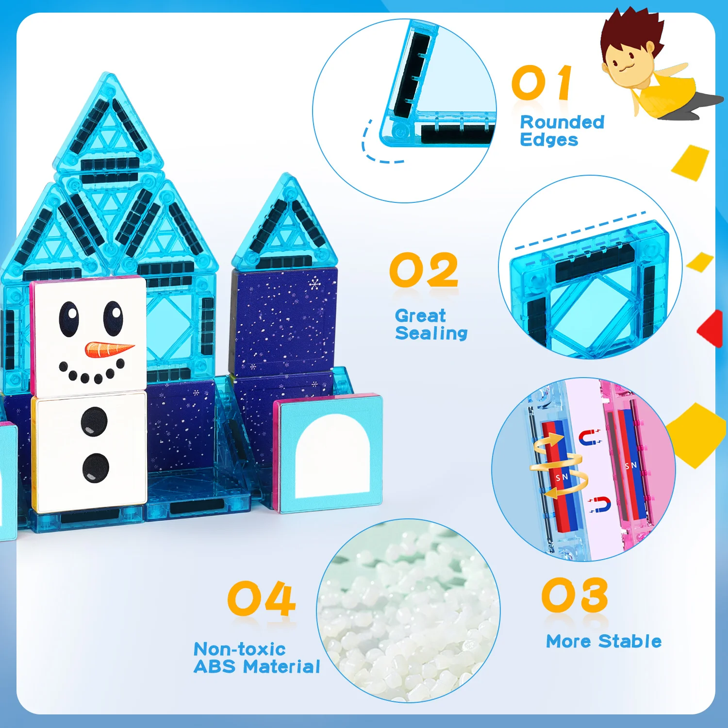 Mini blocos de construção magnéticos brinquedo telhas magnéticas para aprender no inverno estilo boneco de neve - presente de Natal e Ano Novo