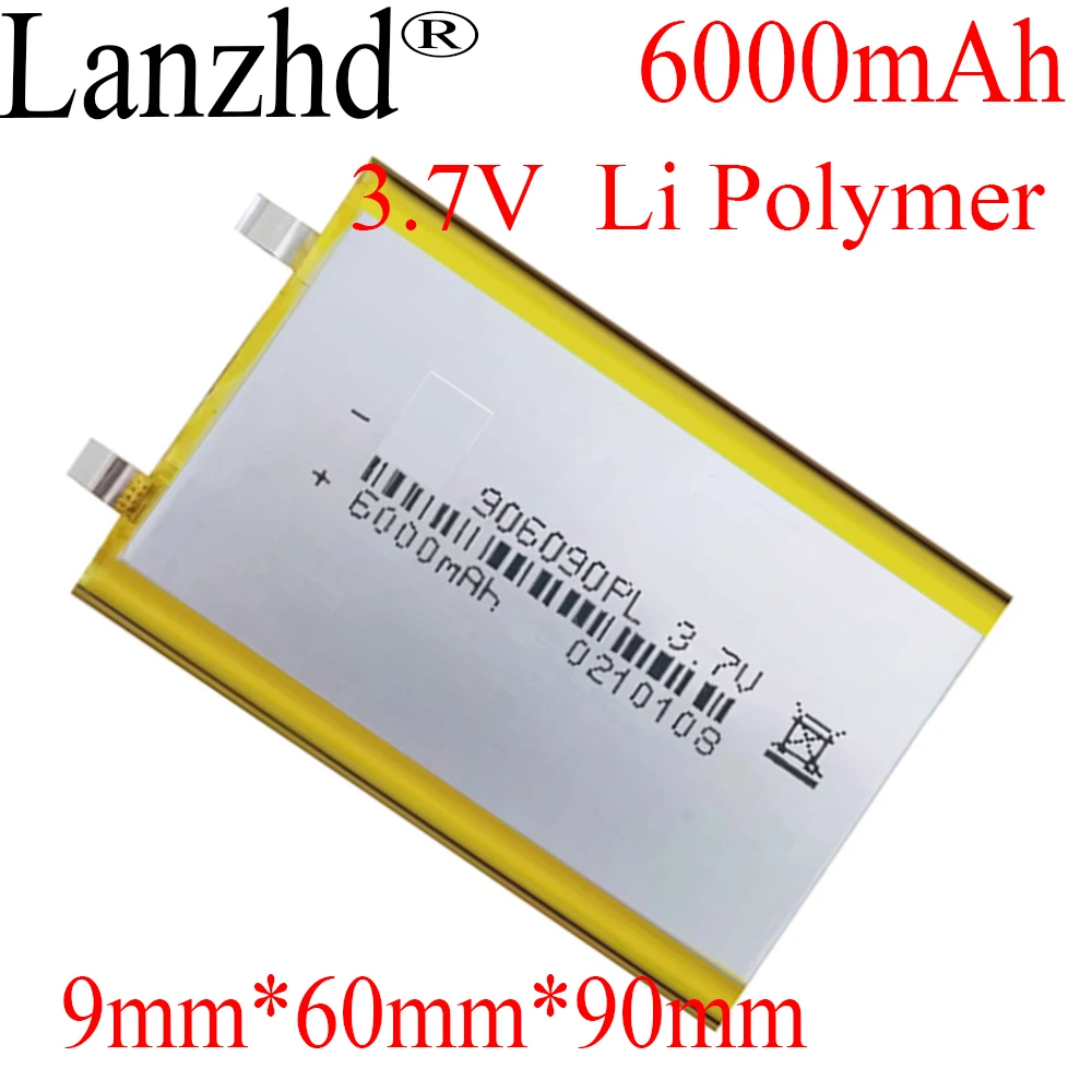 1-12PCS 3.7V Lithium Polymer Battery 906090 6000mAh Soft package battery For Power Bank Bluetooth Speakers Tablet DVD 90*60*9mm