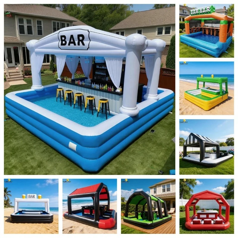 Giant Inflatable Pool Bar For Adults Water Lounge Party Summer Happy Drink Large Float Beach Ocean River Relax