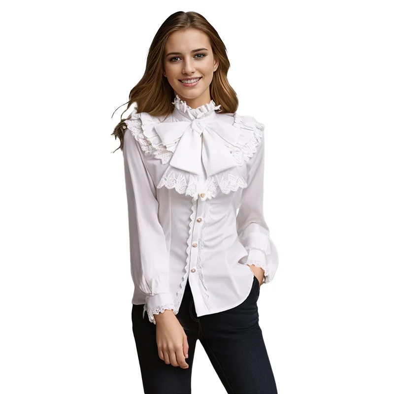 

Halloween Costume Bowknot Ruffled Lolita Blouse Vintage Vampire Renaissance Victorian Steampunk Gothic Medieval Peasant Shirt