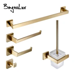 Brushed Gold Bathroom Accessories Set Toilet Brush Holder Toilet Paper Holder Towel Bar Rail Rack Hanger Hook Soap Dish Hardware