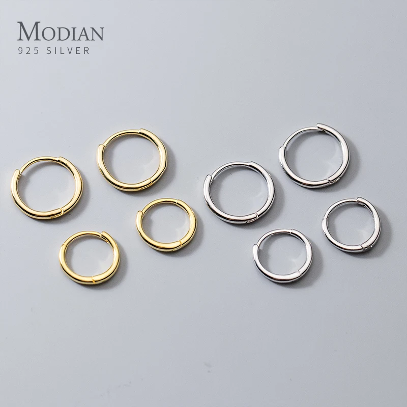 Modian Simple Round Gold Color Hoop Earrings Minimalism 925 Sterling Silver Anti Allergic Earring For Women Fine Jewelry Gifts