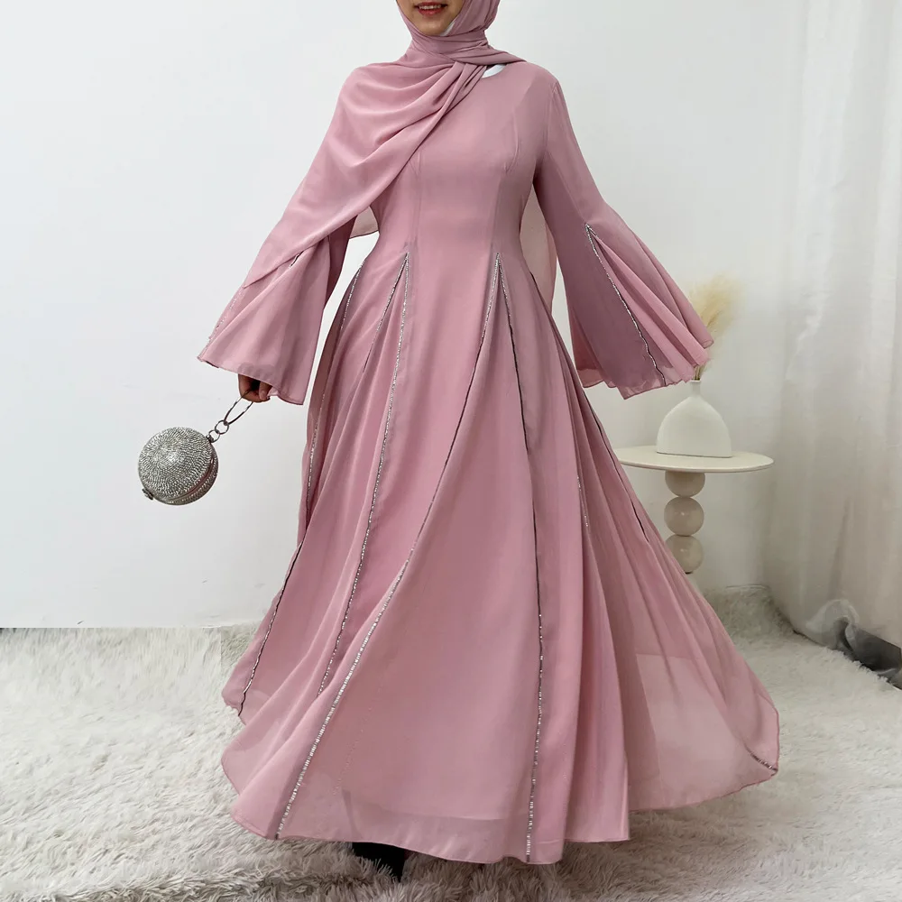 Femme Musulmane Jalabiya Robe longue en mousseline de soie femmes musulman Abaya Hijab caftan Eid Djellaba Islam vêtements turquie Robe robes nouveau