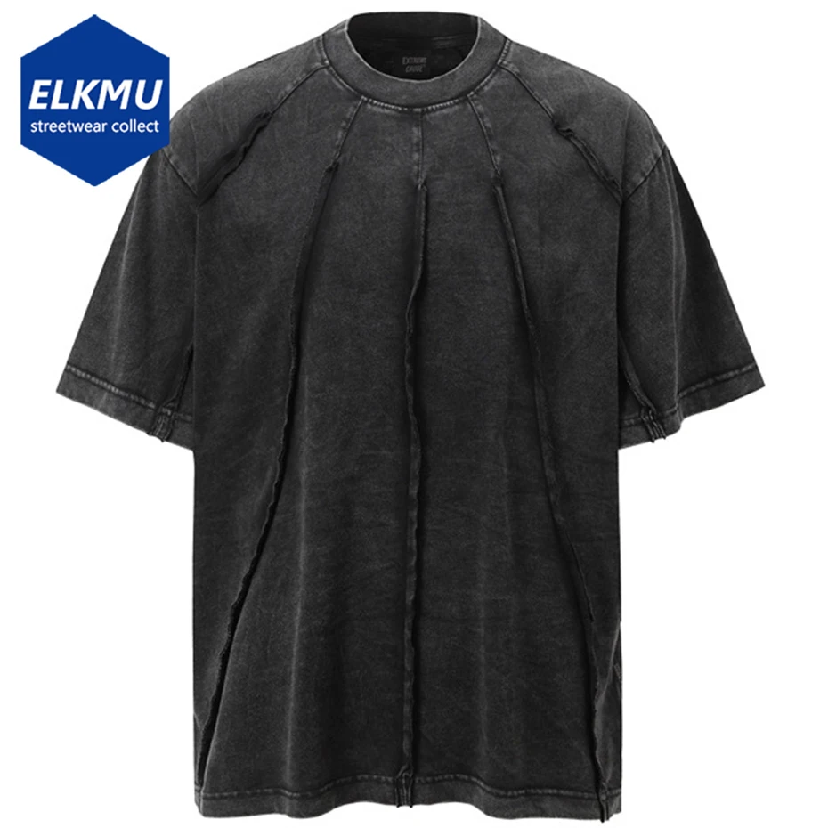 

Hi Street Vintage Men T Shirts Striped Patchwork Oversized Hip Hop T-shirts Harajuku Streetwear Tshirts Loose Casual Tee Tops