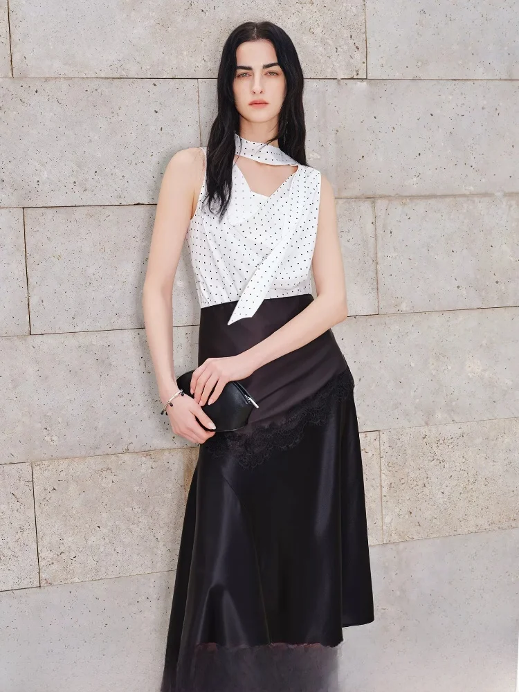 

Summer New Women's Polka Dot Shirt And Asymmetrical Skirt Set Regular Length High Waist Universal Fit Fashionable Two-Piece Set