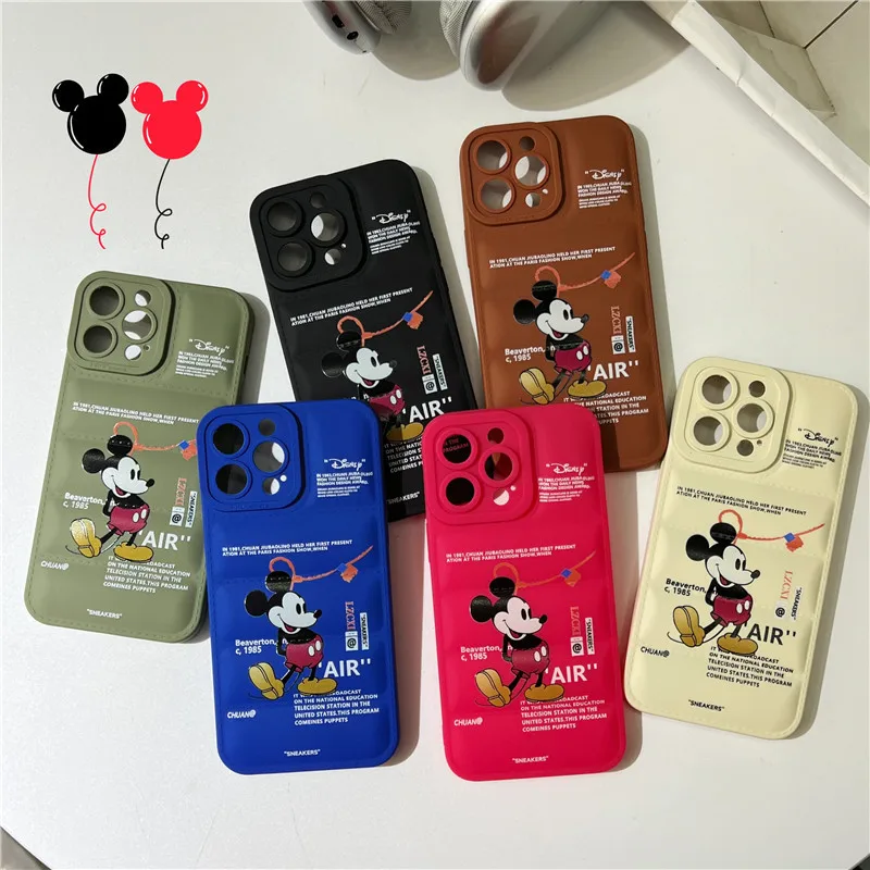 High-grade Down Jacket Coat case for IPhone 13 12 11 14 15 Pro Max X cartoon Mickey Minnie soft Puffer cover