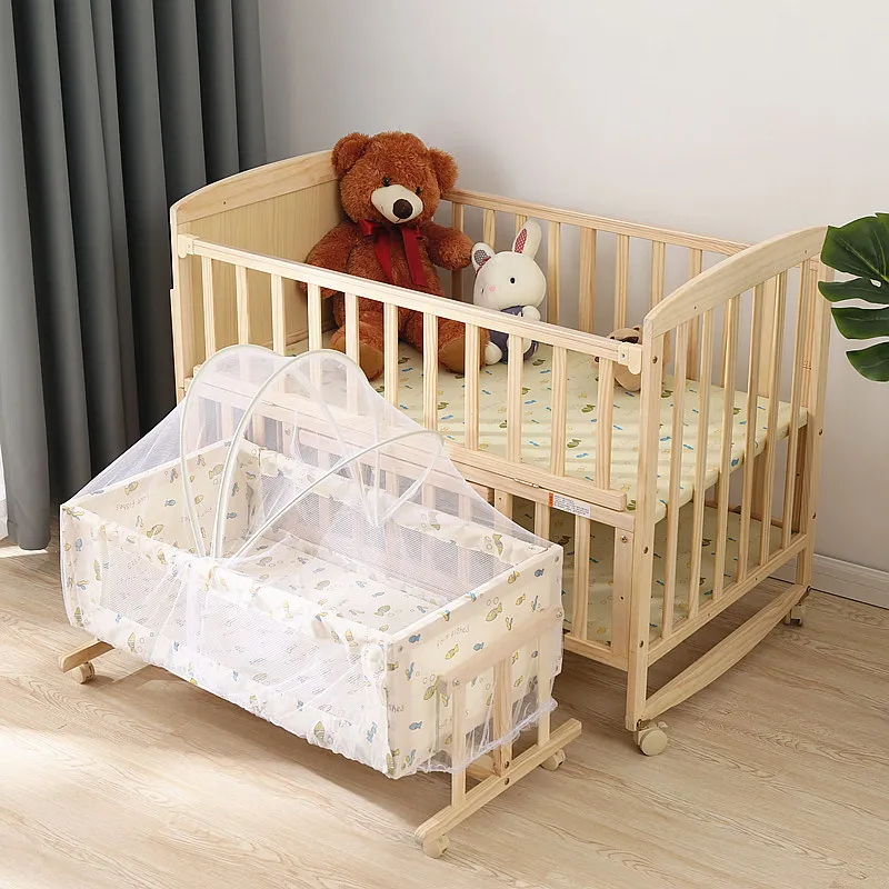 Factory Price Wooden Baby Cot Crib Bed With Storage Folding  Adjustable infant cot lit Furniture