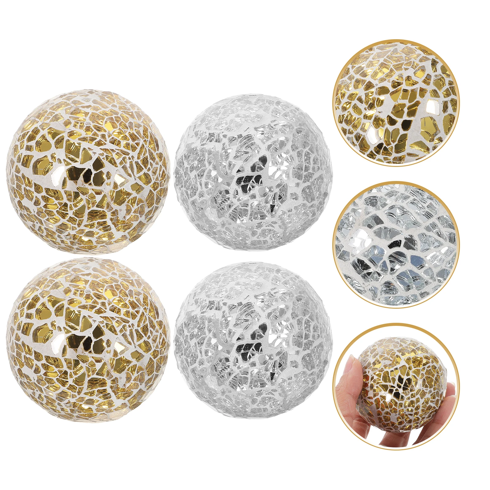 

4pcs 3.1 Inch Glass Ball Decoration Mosaic Sphere Ornament Table Centerpieces Round Kitchen Balls Home Foam Crafts