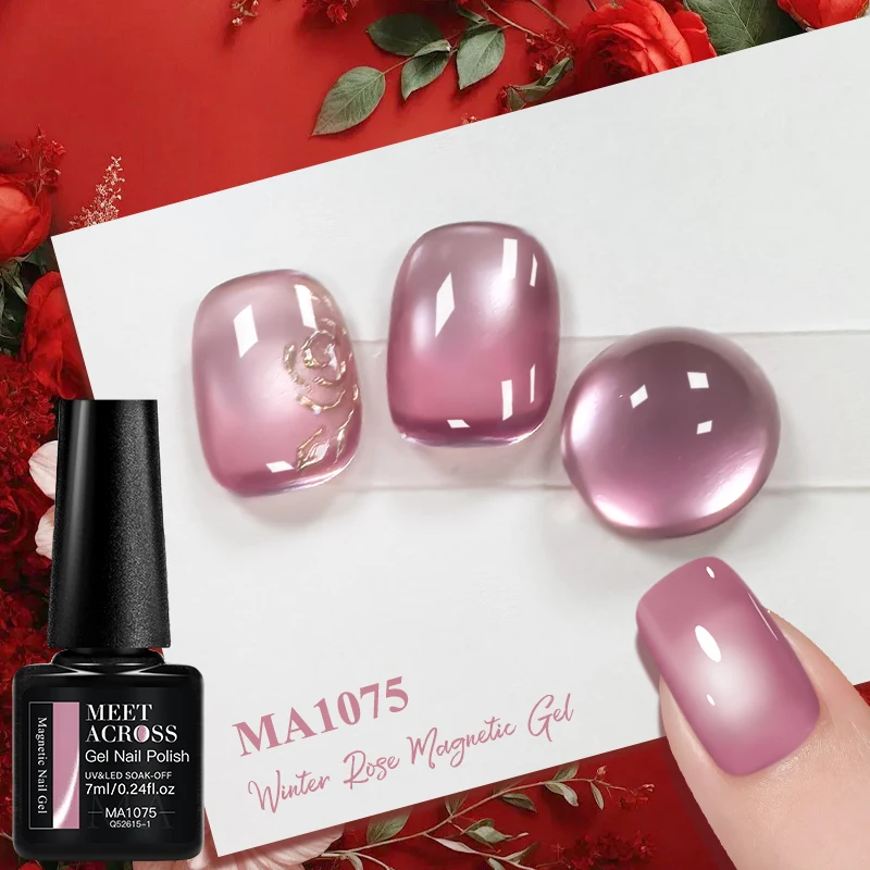 핑크 윈터 로즈 캣 마그네틱 젤 네일 폴리쉬 글래스 비즈 마그네틱 세미 퍼머넌트 소크 오프 UV 젤 바니쉬 네일 아트 발렌타인데이용