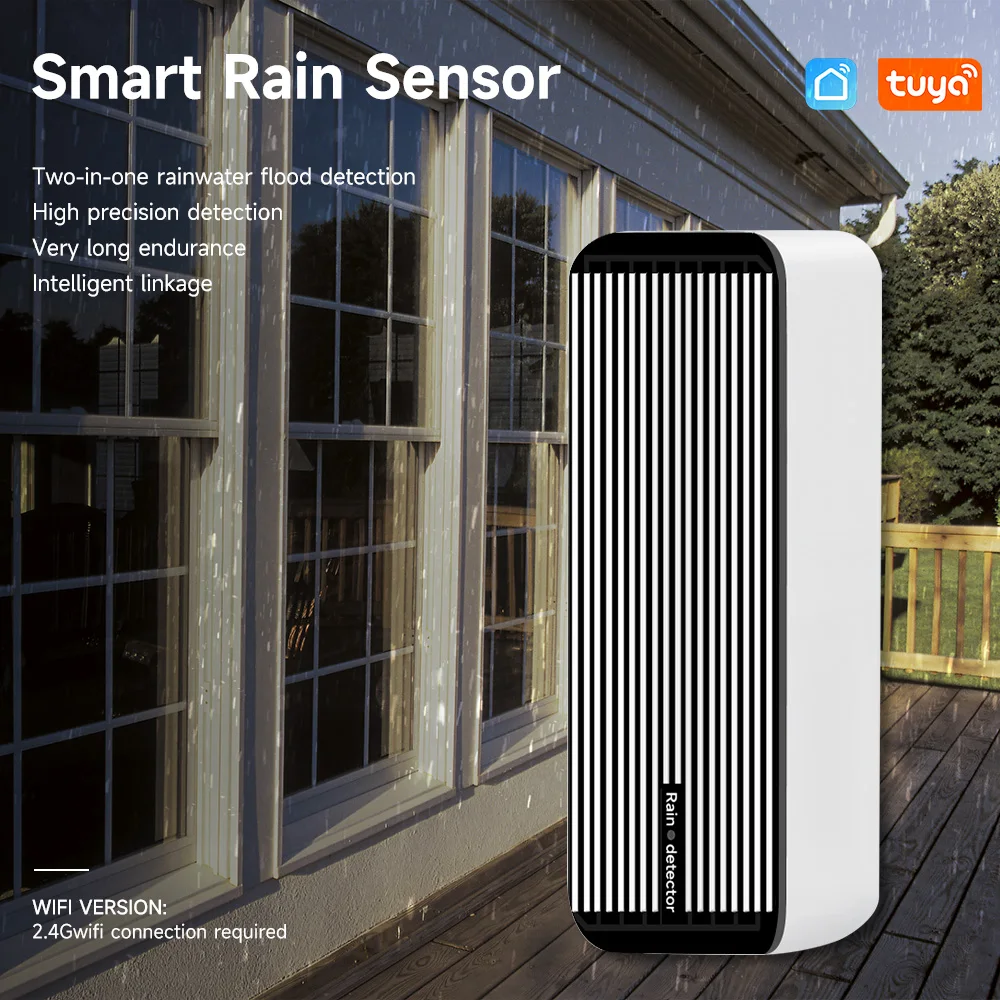 iHseno Tuya Smart Wifi Rain Sensor Smart Life APP Remote Control 2in1 Rainwater flood Detector for House Outdoor
