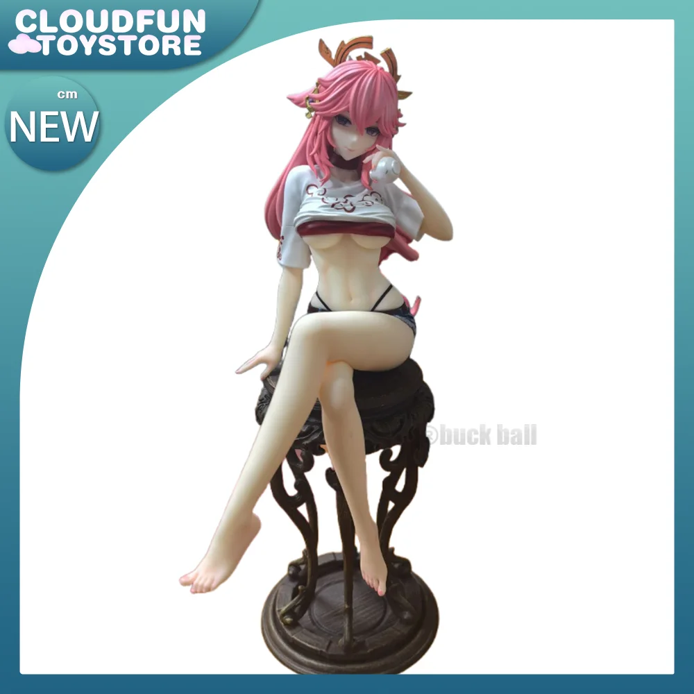 Genshin Impact Figure Yae Miko Anime Figures Pvc Girl Sitting Figurine Model Doll Cute Collection Statue Collection Ornament Toy