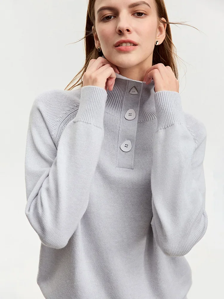 Amii-camisola de lã minimalista para as mulheres, camisola robusto, solto e quente, gola alta, lapela, macio, streetwear, inverno, novo, 2023,