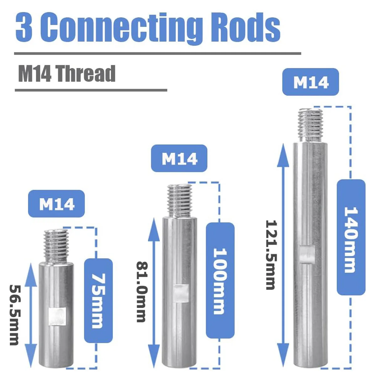 3Pcs Angle Grinder Extension Rod M14 Thread 75/100/140mm Adapter Rod Polishing Pads Grinding Connection Bit Polisher Accessories