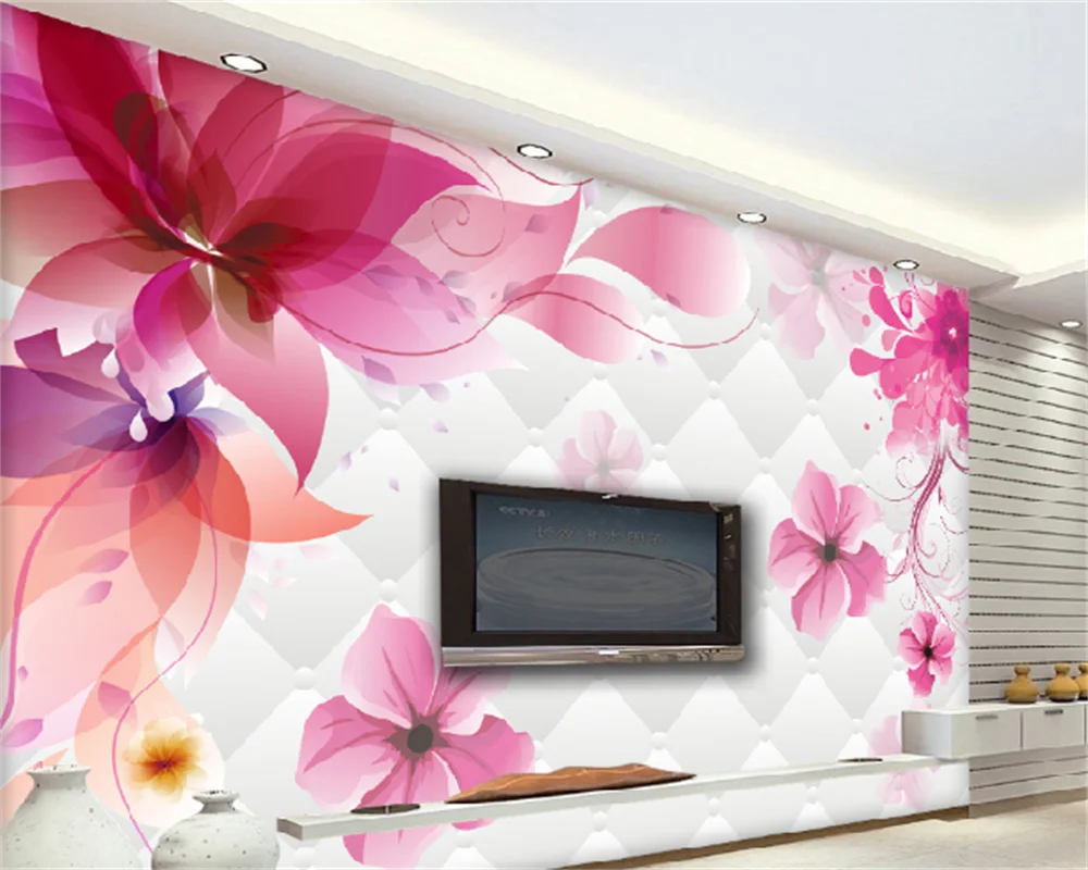 

Custom wallpaper red fantasy fashion flowers 3D soft bag high-end living room TV sofa background wall decorative painting mural