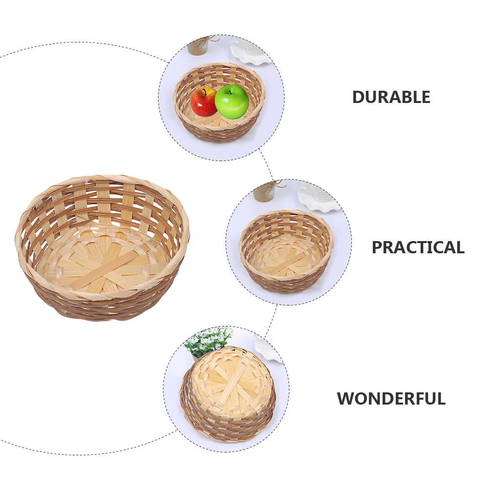 2Pcs Handmade Bamboo Fruit Baskets Handwoven Food Serving Storage Containers Assorted Color Picnic Kitchen Dining Room