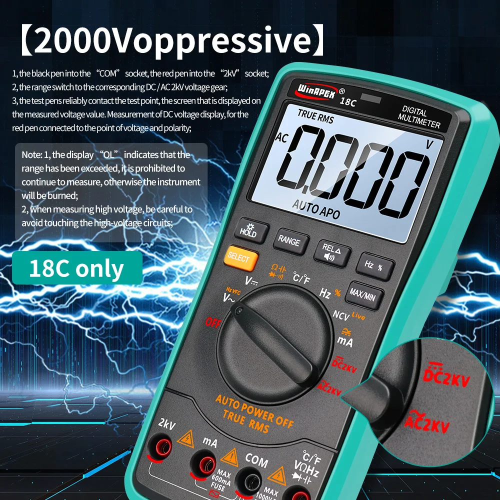 Digital Multimeter Professional Voltmeter 2000V High Voltage Meter Current Capacitance Resistance Frequency Tester With Backligh