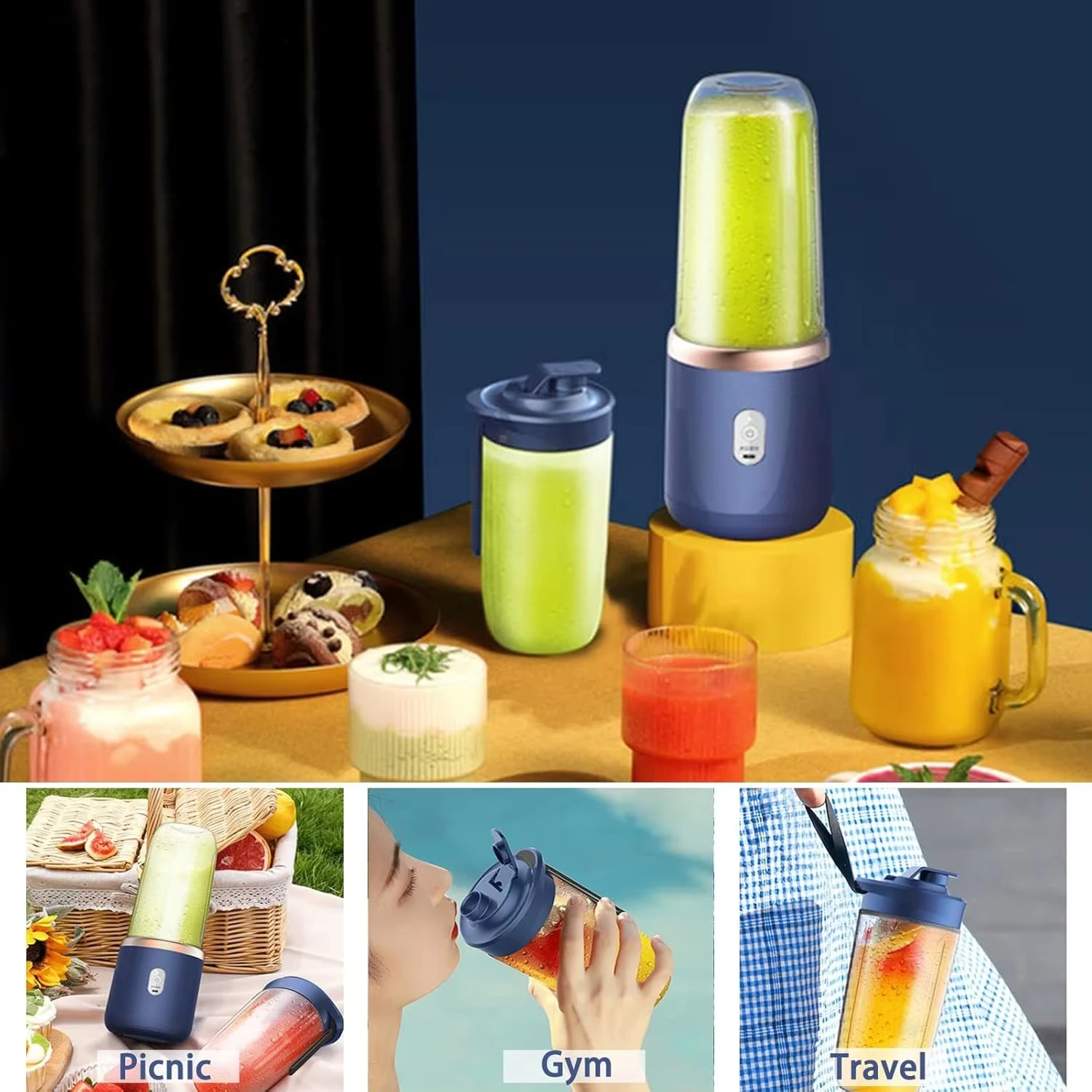 Portable USB Personal Mini Juicer Cup Handheld Travel Blender Single Double Cups for Water Bottles