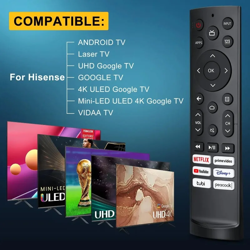 Replacement Remote Control for Hisense Android TVs, ERF3A90 for Hisense UHD 4K ULED Smart TV