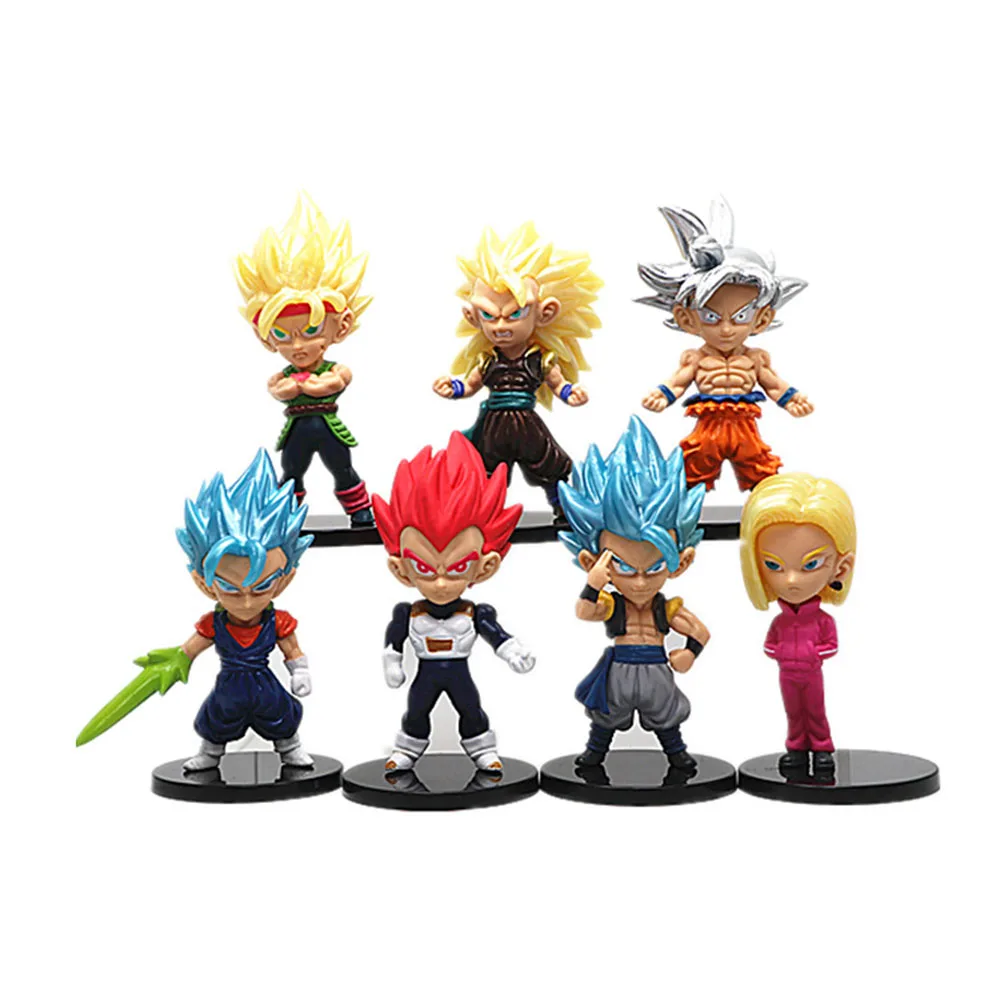 7Pcs/set Anime Dragon Ball Goku Super Saiyan Vegeta Q Version Figure Model Office Model Car Decoration Collect Accessories Gift