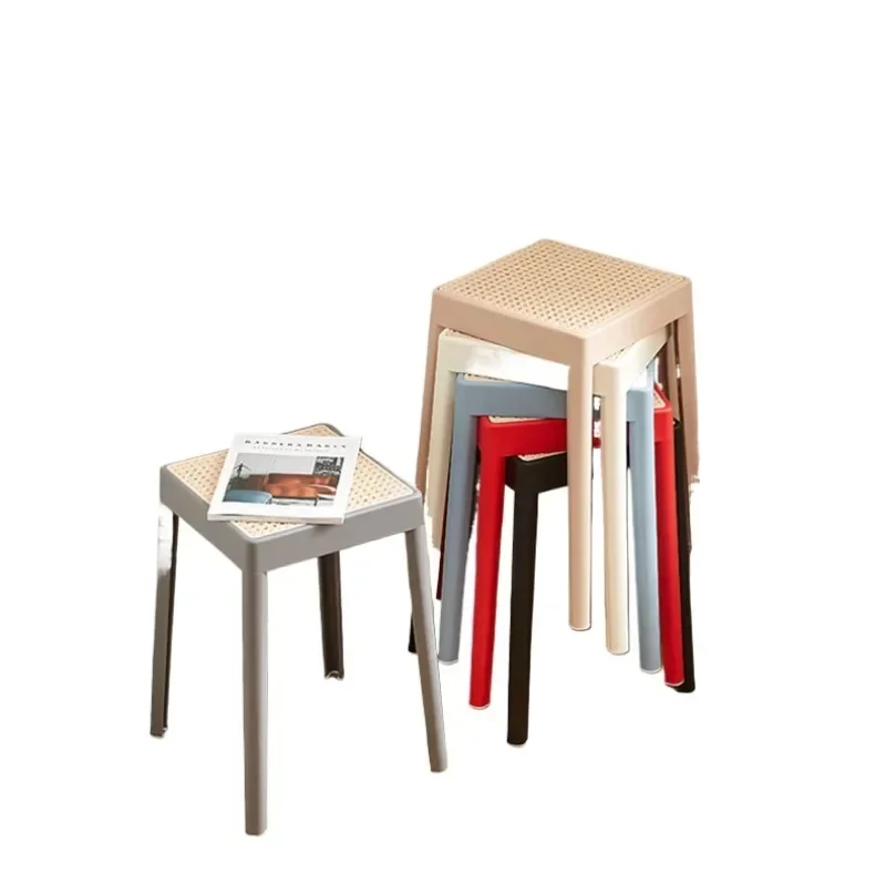Nordic imitation rattan weaving household high bench plastic thickened adult square stool living room dining table chairs c
