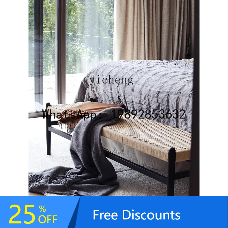 

retro solid wood bedside stool bedroom living room rope dining stool sofa bench stool simple modern small apartment