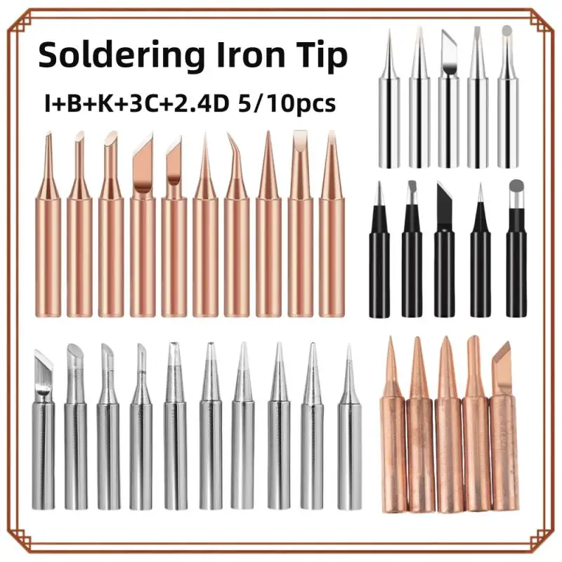 

5/10Pcs I+B+K+3C+2.4D Soldering Iron Pure Copper 900M Soldering Iron Tips Head Set Inside Hot Bare Copper Electric Welding Tool