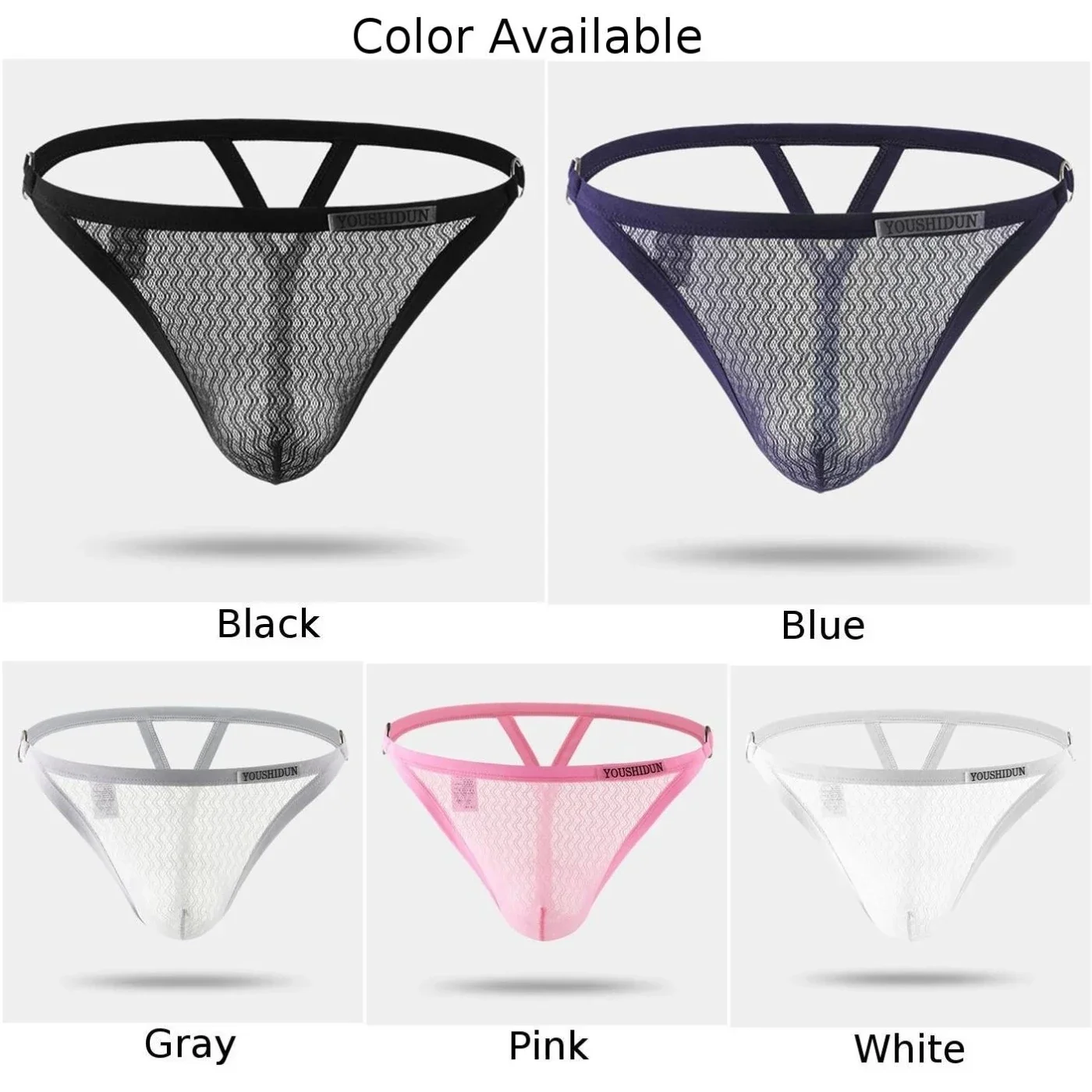 Mens Sexy Mesh High Fork Middle Rise Hollowed Underwear Briefs Solid Underpants Panties Thong Breathable Erotic Male G-string