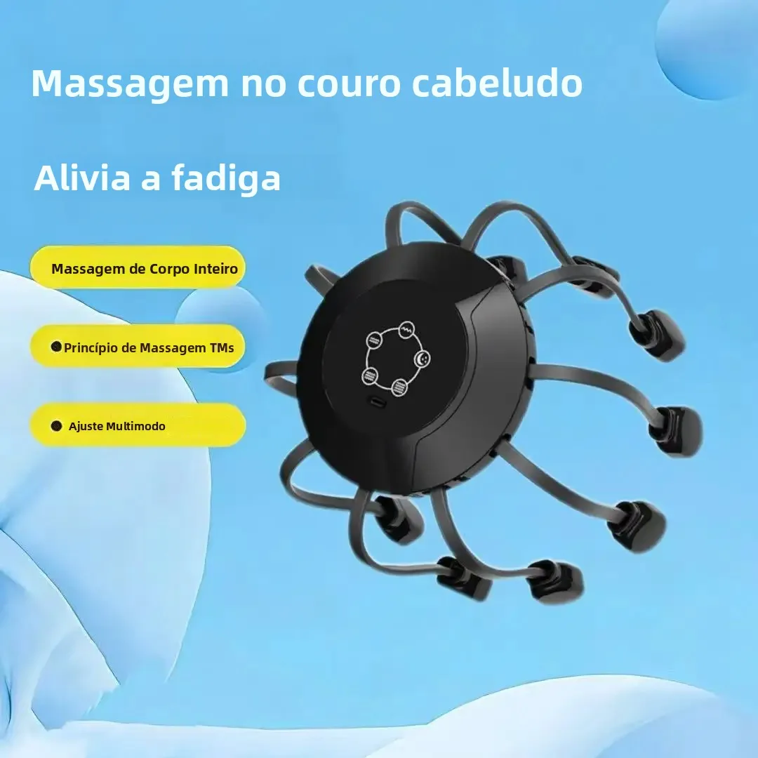 Massageador Elétrico Multifuncional para Cabeça, Massageador de Couro Cabeludo Octopus, Drenagem Inteligente Multidimensional de Meridianos, Relaxamento e Alívio do Estresse