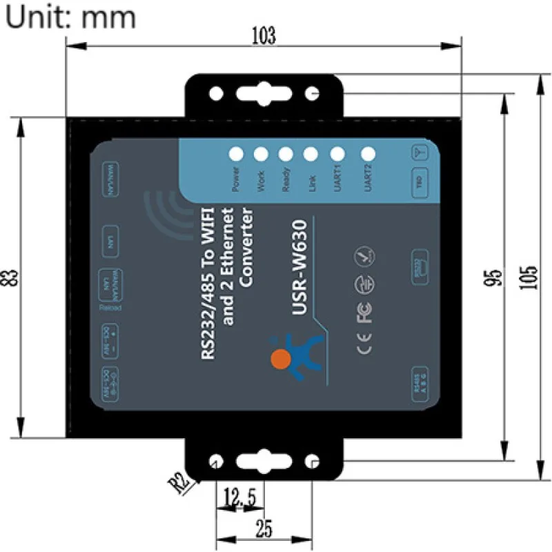 USR-W630 Ethernet Serial RS232/ RS485 a servidor WiFi, convertidor Modbus RTU a Modbus TCP compatible con 2 puertos Ethernet, Modbus RTU