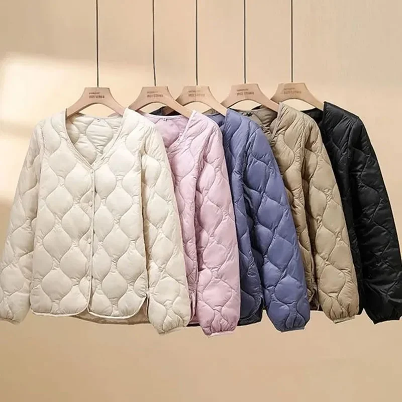 Fanan Women Ultralight Collarless Duck Down Jackets Winter Keep Warm Short Parkas Woman Matt Fabric Lightweight Down Cotton Coat