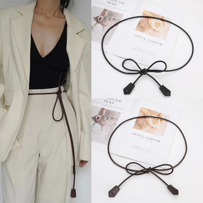 Elegant Female Waist Chain Thin Belt Simple Decoration Tie With Dress Long Waistband Knotted Vintage Dresses String Waist Rope